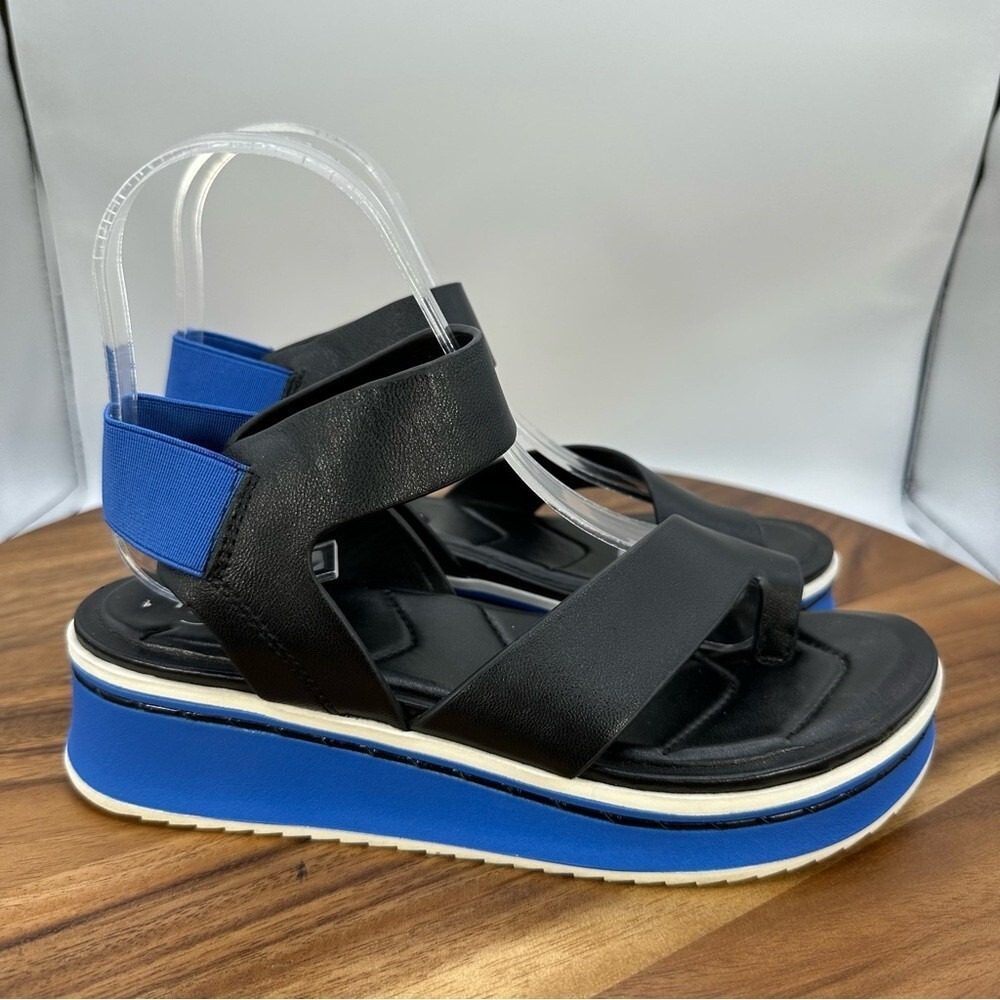 Franco Sarto Elliot Sandals Black Leather Blue Casual Travel Strappy Women's‎ 6M